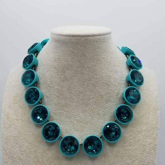 J Crew Jumbo Blue Teal Brulee Crystal Statement Necklace - Picture 6 of 12